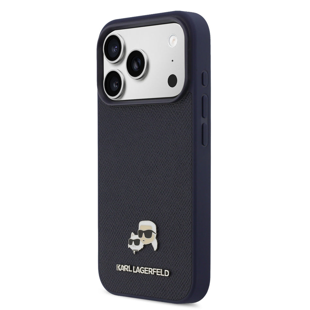 Karl Lagerfeld iPhone 17 Pro Max Backcover hoesje - MagSafe - Saffiano Leather - K&C Head Logo - Navy-Hoesjes-Ilumina Benelux