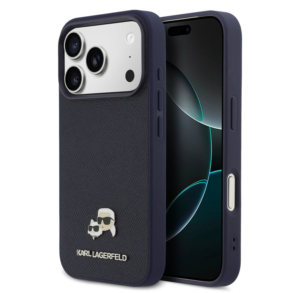 Karl Lagerfeld iPhone 17 Pro Max Backcover hoesje - MagSafe - Saffiano Leather - K&C Head Logo - Navy-Hoesjes-Ilumina Benelux