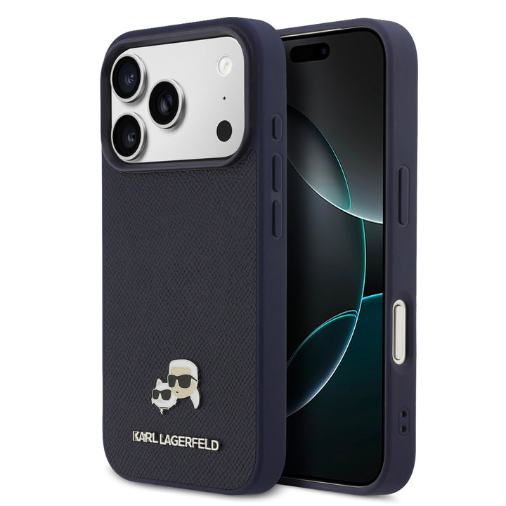 Karl Lagerfeld iPhone 17 Pro Max Backcover hoesje - MagSafe - Saffiano Leather - K&C Head Logo - Navy-Hoesjes-Ilumina Benelux
