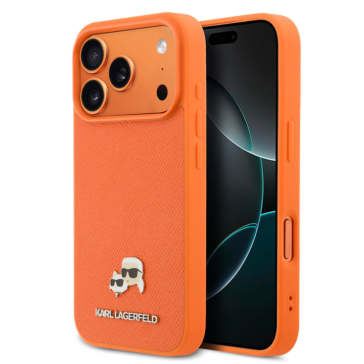 Karl Lagerfeld iPhone 17 Pro Max Backcover hoesje - MagSafe - Saffiano Leather - K&C Head Logo - Oranje-Hoesjes-Ilumina Benelux
