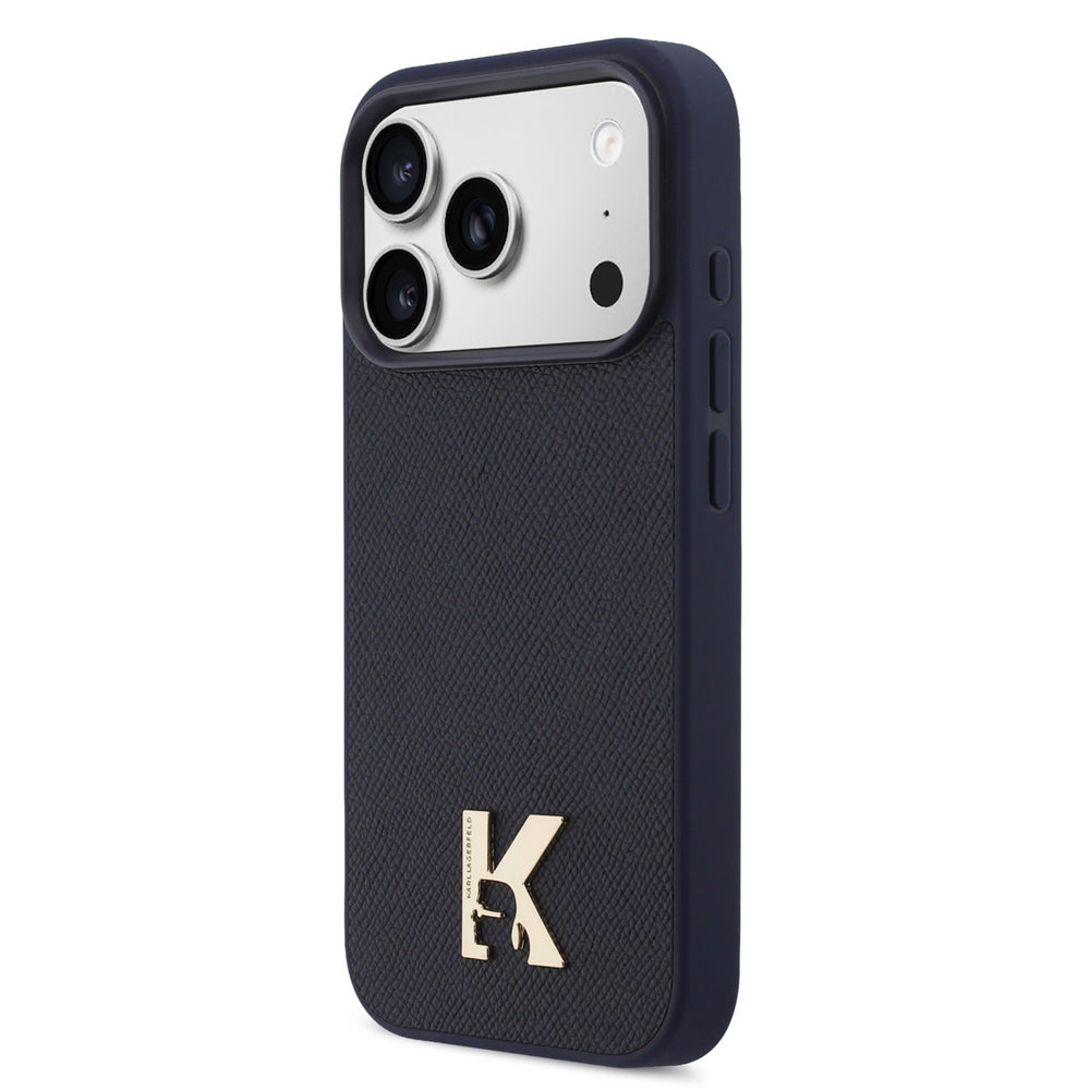 Karl Lagerfeld iPhone 17 Pro Max Backcover hoesje - MagSafe - Saffiano Leather - Metal K & Karl Logo - Navy-Hoesjes-Ilumina Benelux