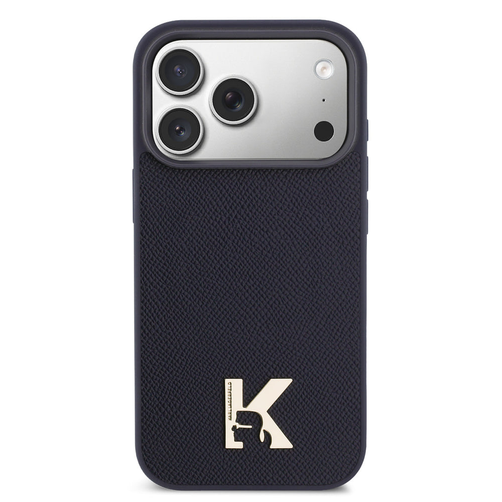 Karl Lagerfeld iPhone 17 Pro Max Backcover hoesje - MagSafe - Saffiano Leather - Metal K & Karl Logo - Navy-Hoesjes-Ilumina Benelux