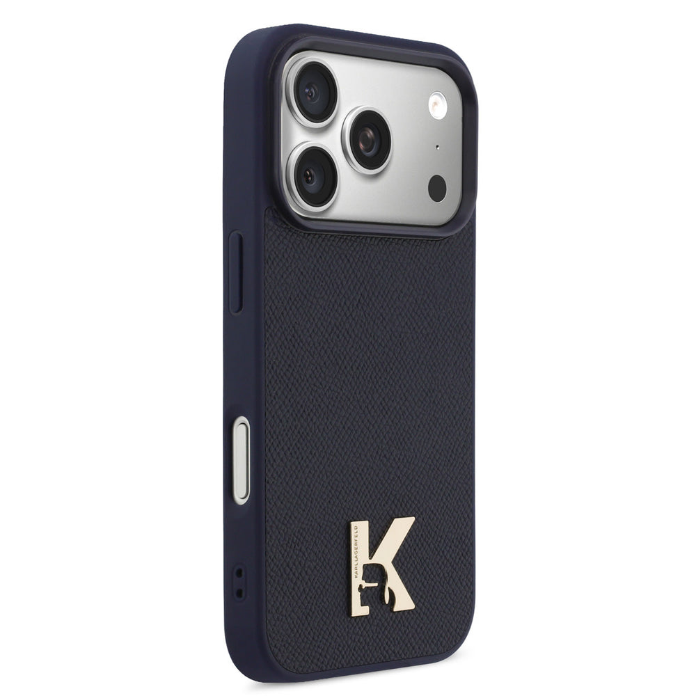 Karl Lagerfeld iPhone 17 Pro Max Backcover hoesje - MagSafe - Saffiano Leather - Metal K & Karl Logo - Navy-Hoesjes-Ilumina Benelux