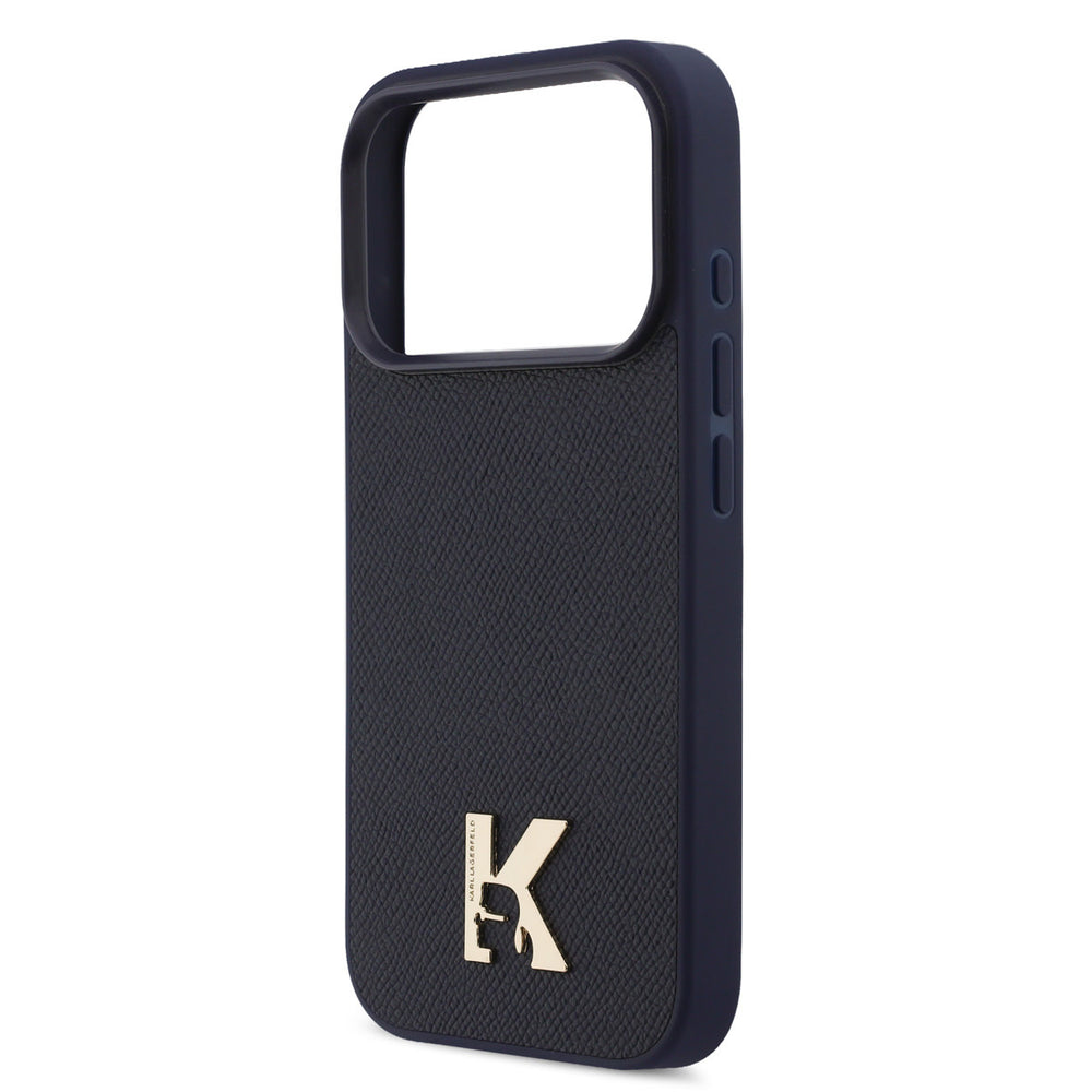 Karl Lagerfeld iPhone 17 Pro Max Backcover hoesje - MagSafe - Saffiano Leather - Metal K & Karl Logo - Navy-Hoesjes-Ilumina Benelux