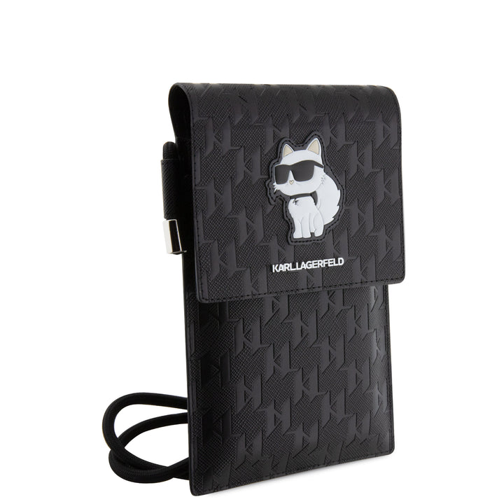 Karl Lagerfeld 7 inch phone pouch Saffiano mono pin Choupette - Zwart-Hoesjes-Ilumina Benelux