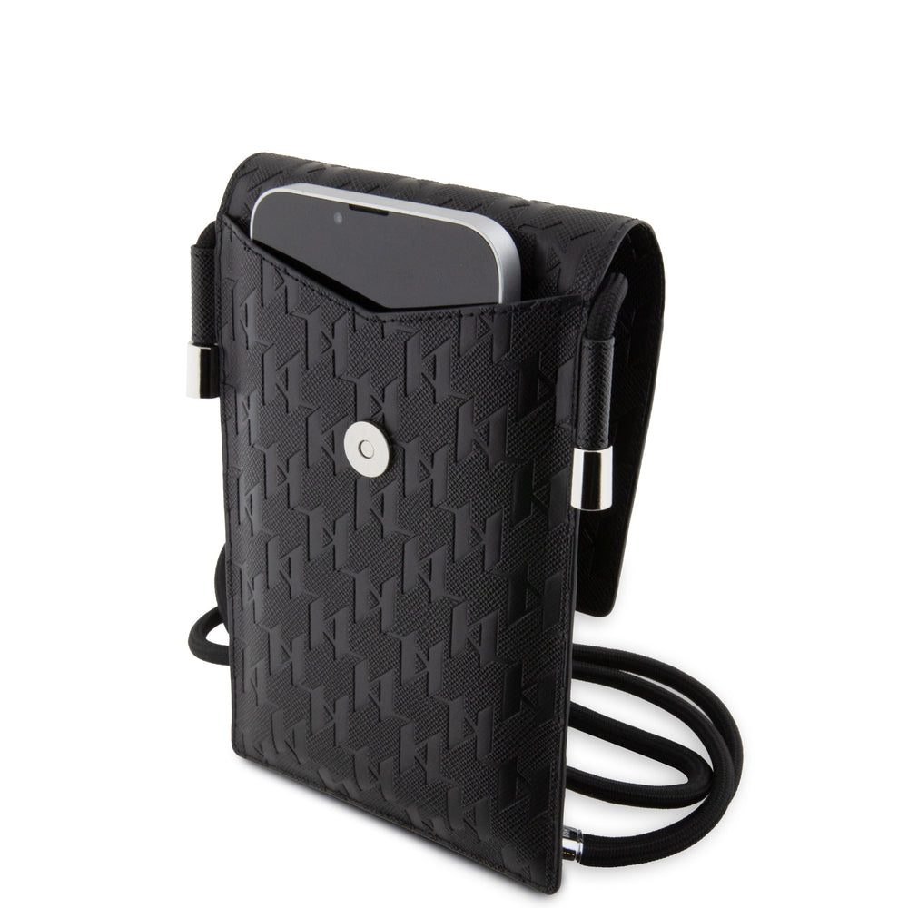 Karl Lagerfeld 7 inch phone pouch Saffiano mono pin Choupette - Zwart-Hoesjes-Ilumina Benelux
