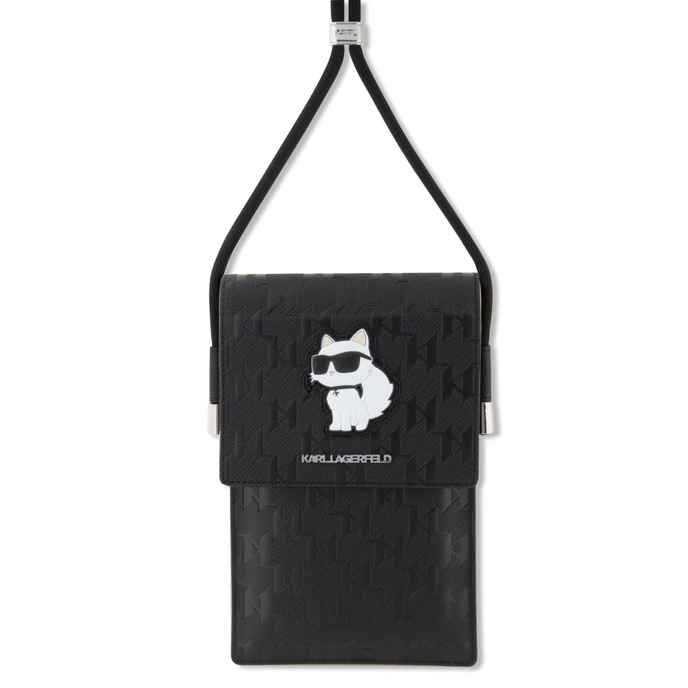 Karl Lagerfeld 7 inch phone pouch Saffiano mono pin Choupette - Zwart-Hoesjes-Ilumina Benelux