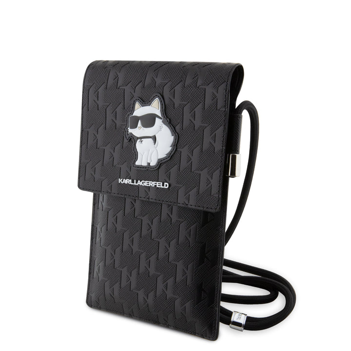 Karl Lagerfeld 7 inch phone pouch Saffiano mono pin Choupette - Zwart-Hoesjes-Ilumina Benelux