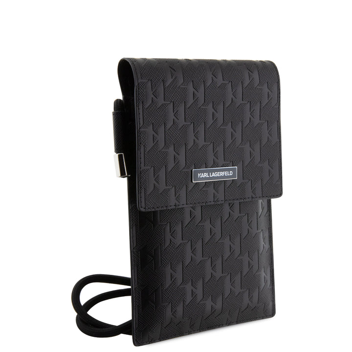 Karl Lagerfeld 7 inch phone pouch Saffiano mono plaque - Zwart-Hoesjes-Ilumina Benelux