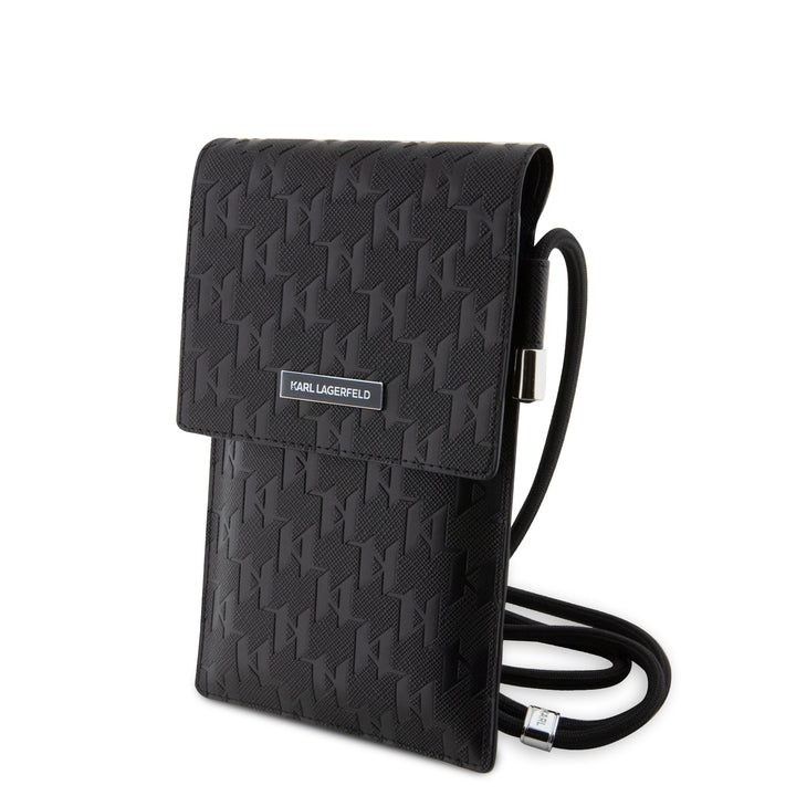 Karl Lagerfeld 7 inch phone pouch Saffiano mono plaque - Zwart-Hoesjes-Ilumina Benelux