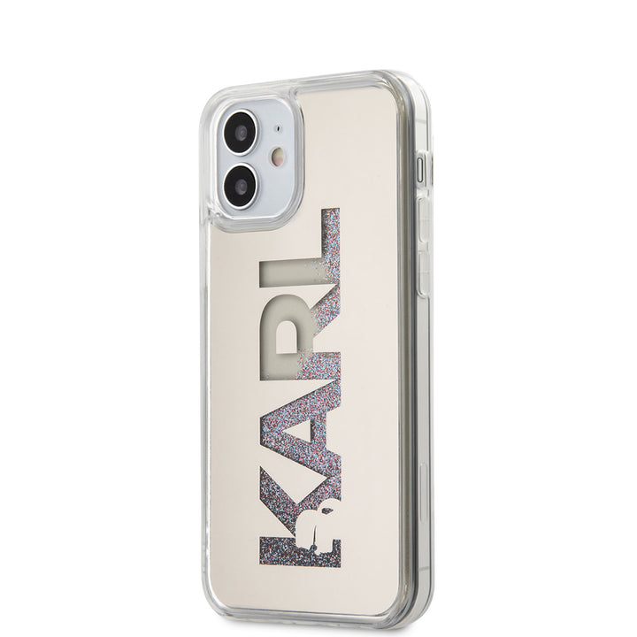 Karl Lagerfeld Apple iPhone 12 Mini Backcover hoesje Zilver - Liquid Glitter-Hoesjes-Ilumina Benelux