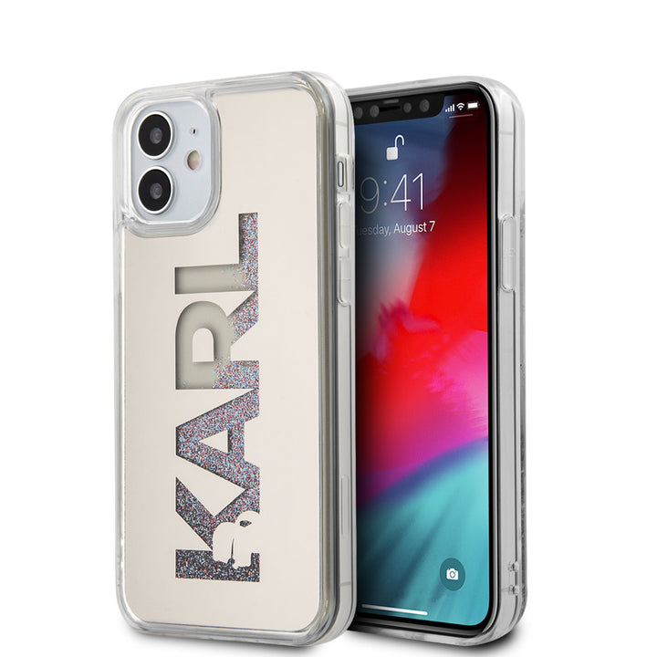 Karl Lagerfeld Apple iPhone 12 Mini Backcover hoesje Zilver - Liquid Glitter-Hoesjes-Ilumina Benelux