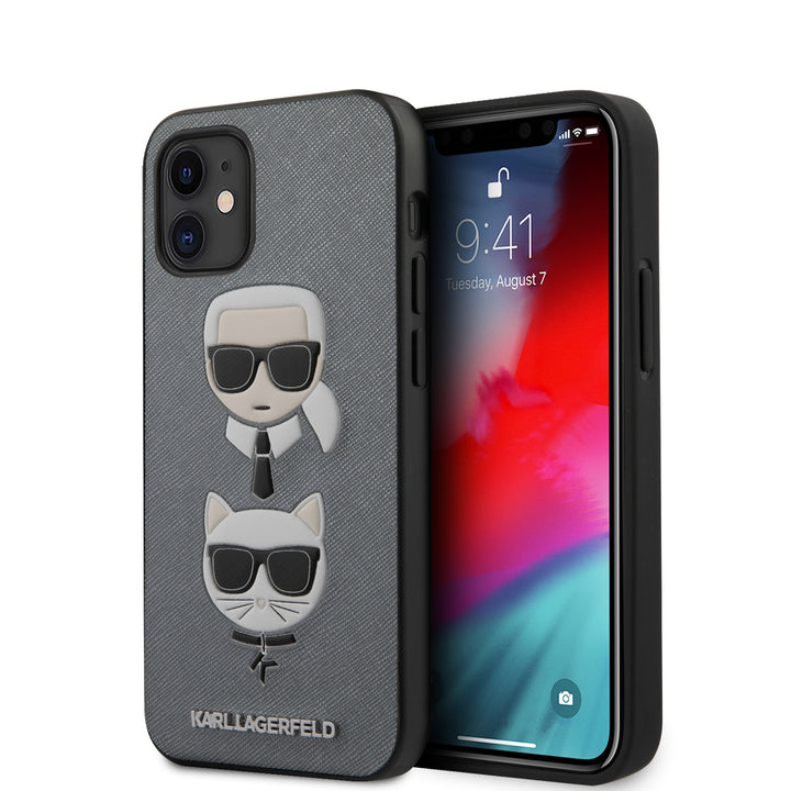 Karl Lagerfeld Apple iPhone 12 Mini Zilver Backcover hoesje - Saffiano Head-Hoesjes-Ilumina Benelux