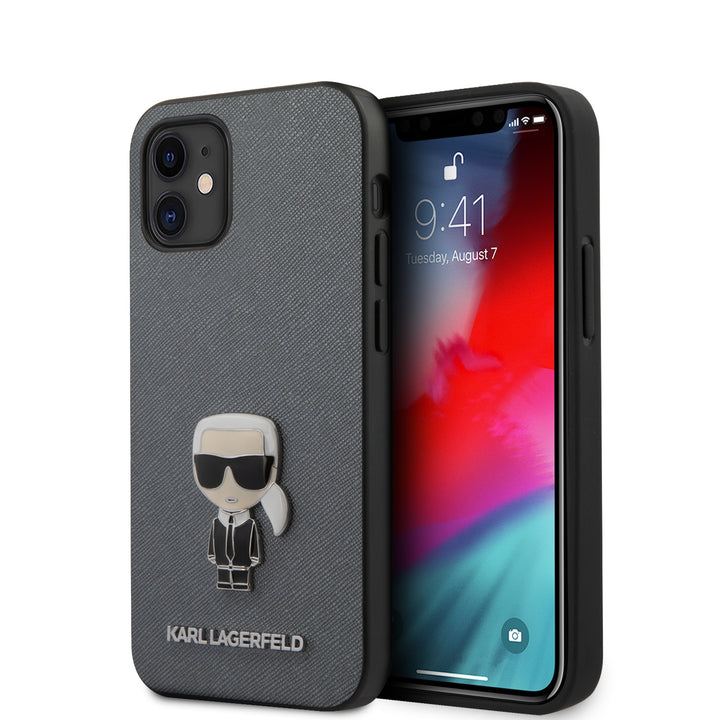 Karl Lagerfeld Apple iPhone 12 Mini Zilver Backcover hoesje - Saffiano-Hoesjes-Ilumina Benelux
