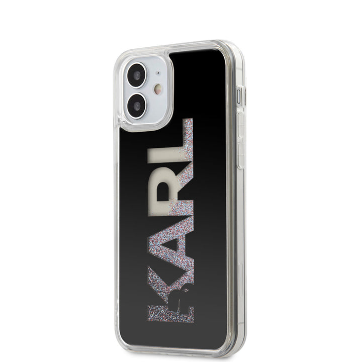 Karl Lagerfeld Apple iPhone 12 Mini Zwart Backcover hoesje - Liquid Glitter-Hoesjes-Ilumina Benelux