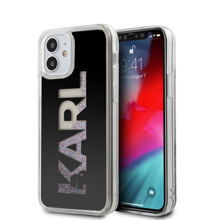 Karl Lagerfeld Apple iPhone 12 Mini Zwart Backcover hoesje - Liquid Glitter-Hoesjes-Ilumina Benelux