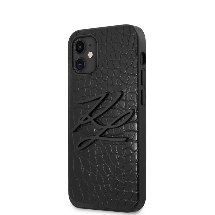 Karl Lagerfeld Apple iPhone 12 Mini zwart Backcover hoesje - Croco Signature-Hoesjes-Ilumina Benelux