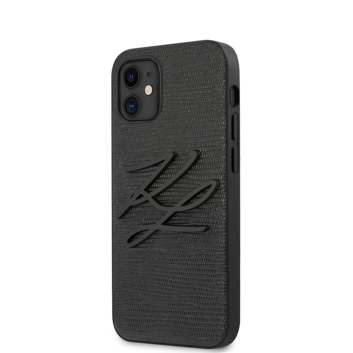 Karl Lagerfeld Apple iPhone 12 Mini zwart Backcover hoesje - Lizard Signature-Hoesjes-Ilumina Benelux