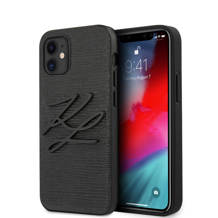 Karl Lagerfeld Apple iPhone 12 Mini zwart Backcover hoesje - Lizard Signature-Hoesjes-Ilumina Benelux