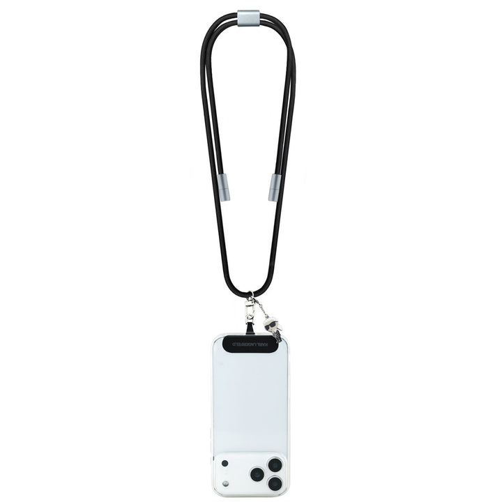 Karl Lagerfeld Crossbody Cord with Charging Cable and Tether Patch - USB-C to USB-C - Ikonik Charm - Zwart-Telefoonkoord-Ilumina Benelux