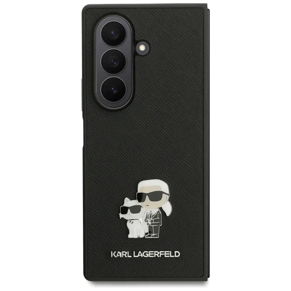 Karl Lagerfeld Galaxy Z Fold 7 Backcover hoesje - Saffiano Leather - Karl & Choupette Pin - Zwart-Hoesjes-Ilumina Benelux