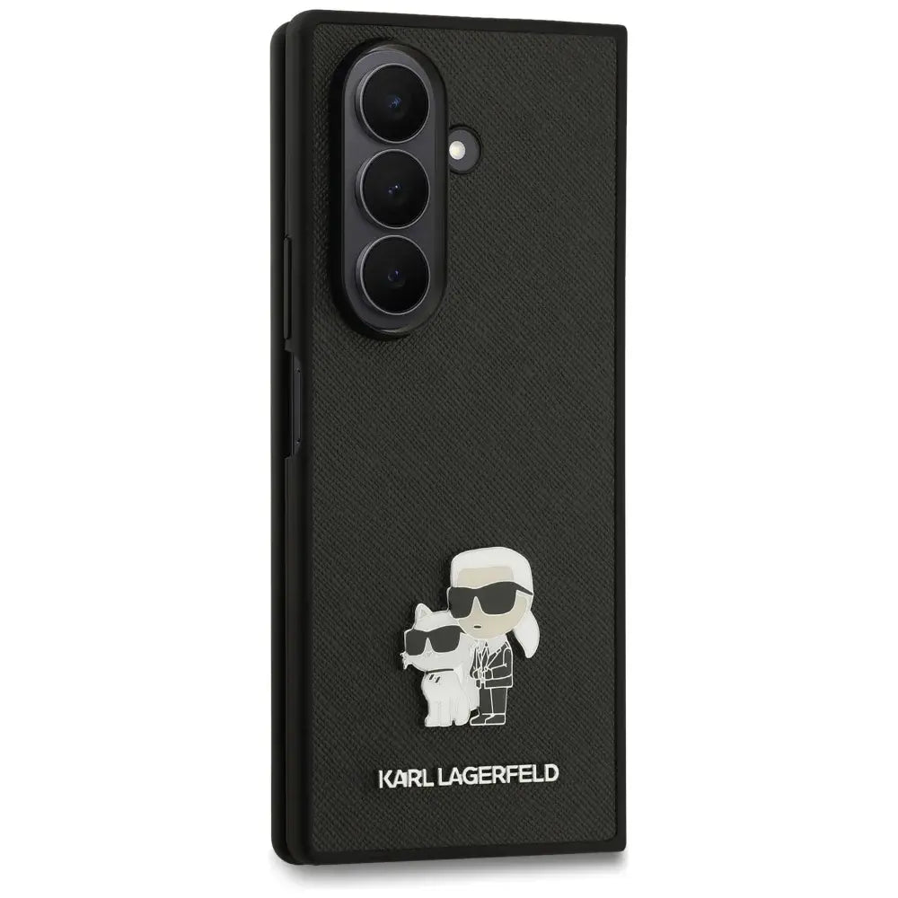 Karl Lagerfeld Galaxy Z Fold 7 Backcover hoesje - Saffiano Leather - Karl & Choupette Pin - Zwart-Hoesjes-Ilumina Benelux
