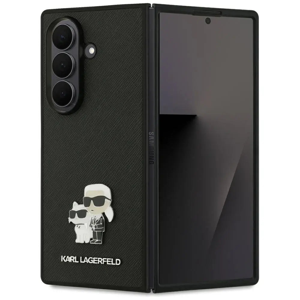 Karl Lagerfeld Galaxy Z Fold 7 Backcover hoesje - Saffiano Leather - Karl & Choupette Pin - Zwart-Hoesjes-Ilumina Benelux