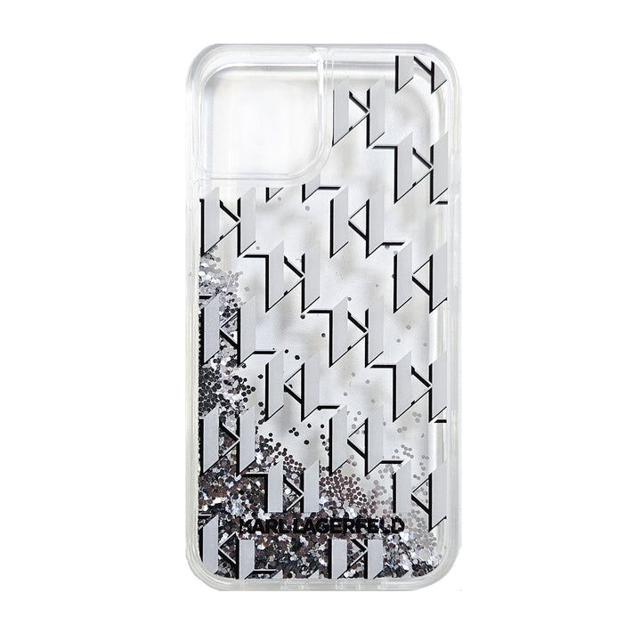 Karl Lagerfeld iPHone 14 Pro Backcover hoesje Liquid glitter - monogram gradient - Wit-Hoesjes-Ilumina Benelux