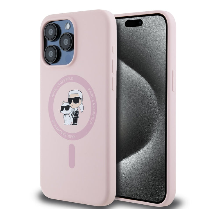 Karl Lagerfeld iPHone 14 Pro Backcover hoesje Magsafe - KC head Ring - Roze-Hoesjes-Ilumina Benelux