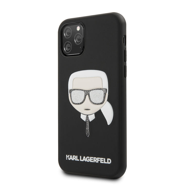Karl Lagerfeld iPhone 11 Pro Backcover hoesje - Embossed Glitter Cover - Zwart-Hoesjes-Ilumina Benelux