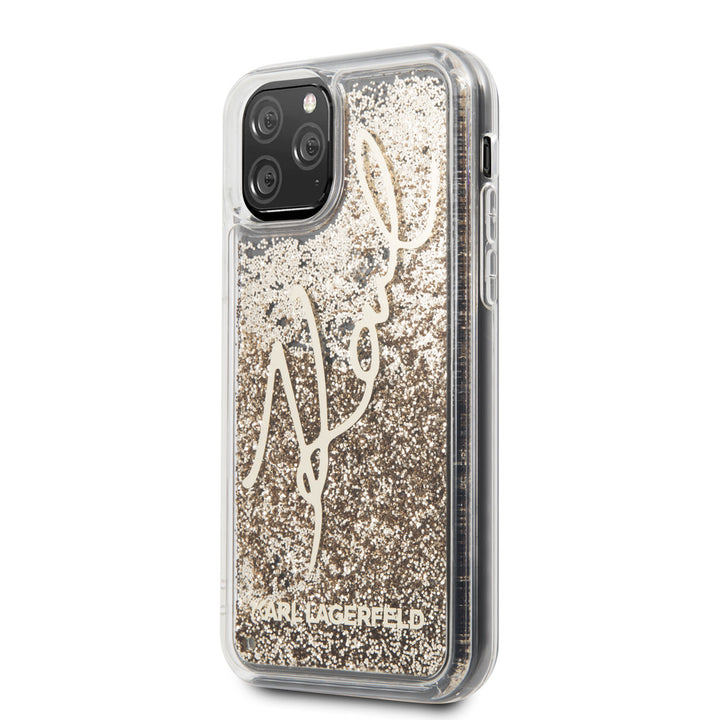 Karl Lagerfeld iPhone 11 Pro Backcover hoesje - Transparent Glitter Signature - Goud-Hoesjes-Ilumina Benelux