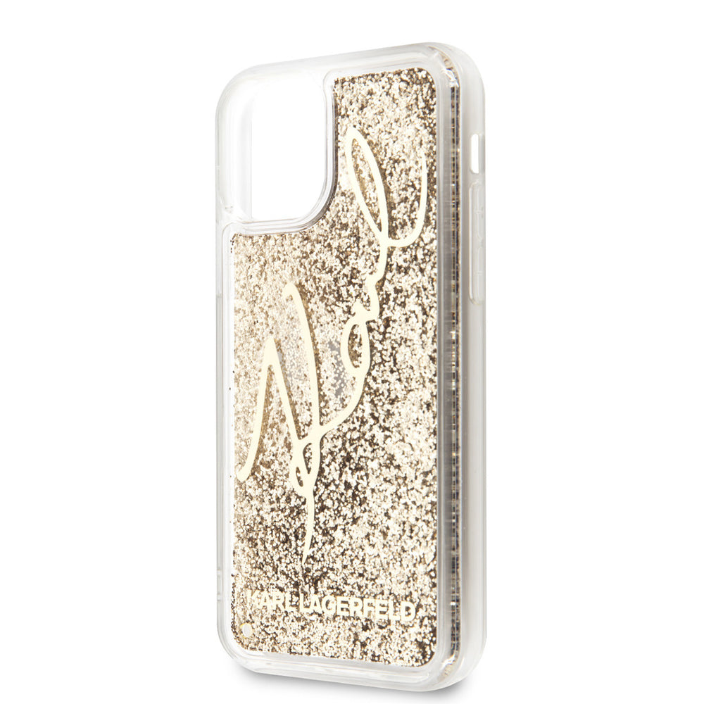 Karl Lagerfeld iPhone 11 Pro Backcover hoesje - Transparent Glitter Signature - Goud-Hoesjes-Ilumina Benelux
