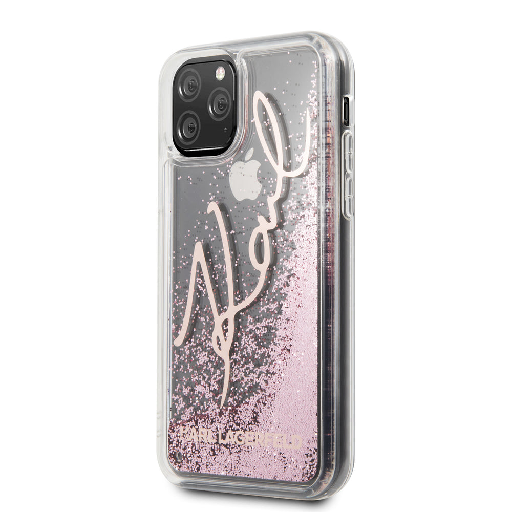 Karl Lagerfeld iPhone 11 Pro Rose Gold Backcover hoesje Glitter - Signature - KLHCN58TRKSRG-Hoesjes-Ilumina Benelux