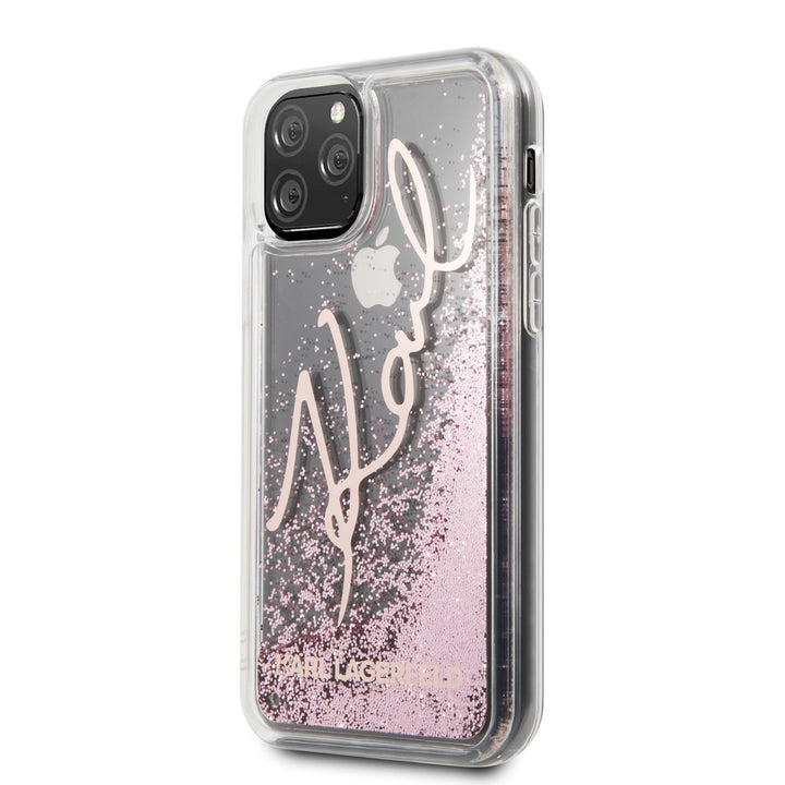 Karl Lagerfeld iPhone 11 Pro Rose Gold Backcover hoesje Glitter - Signature - KLHCN58TRKSRG-Hoesjes-Ilumina Benelux