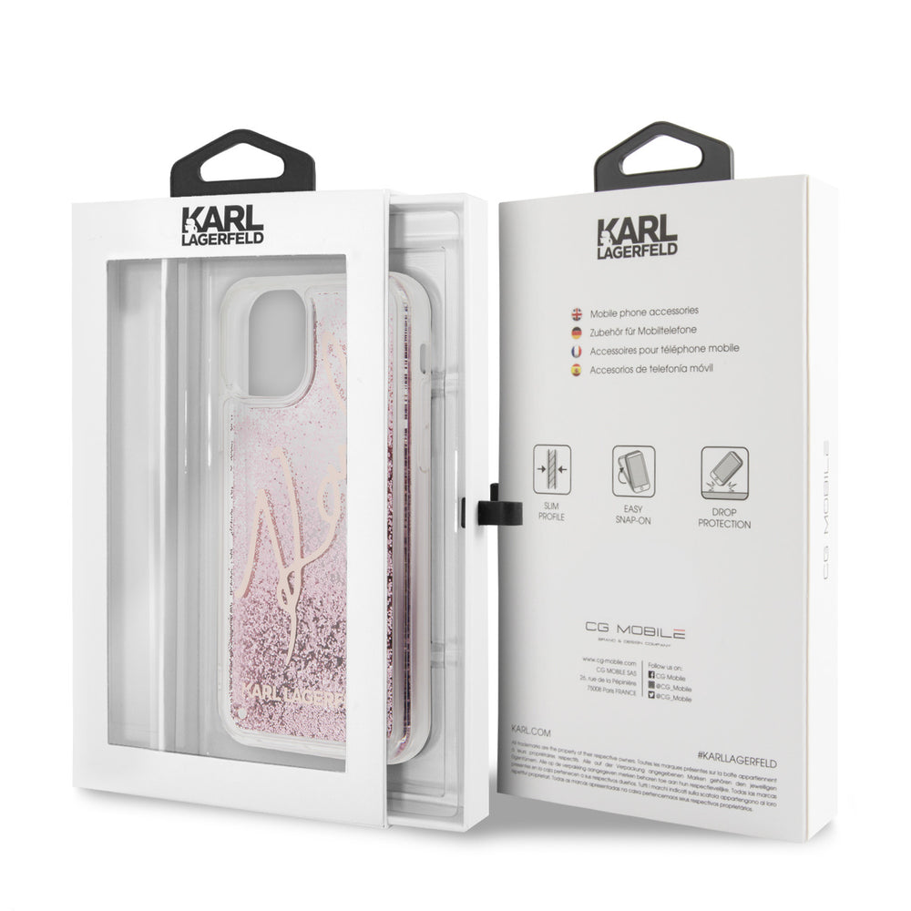 Karl Lagerfeld iPhone 11 Pro Rose Gold Backcover hoesje Glitter - Signature - KLHCN58TRKSRG-Hoesjes-Ilumina Benelux