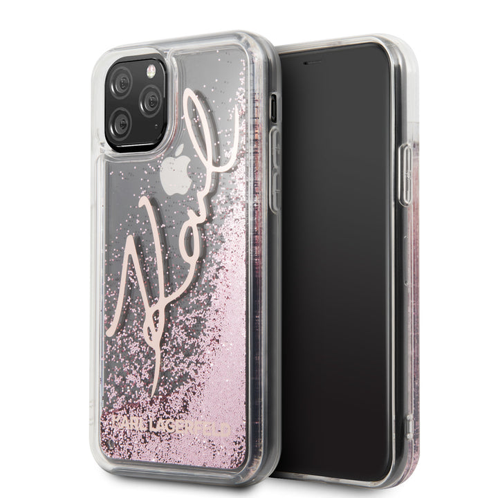 Karl Lagerfeld iPhone 11 Pro Rose Gold Backcover hoesje Glitter - Signature - KLHCN58TRKSRG-Hoesjes-Ilumina Benelux