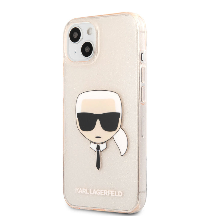 Karl Lagerfeld iPhone 13 Mini Hardcase Backcover - Glitter - Karl's head - Transparant Goud-Hoesjes-Ilumina Benelux