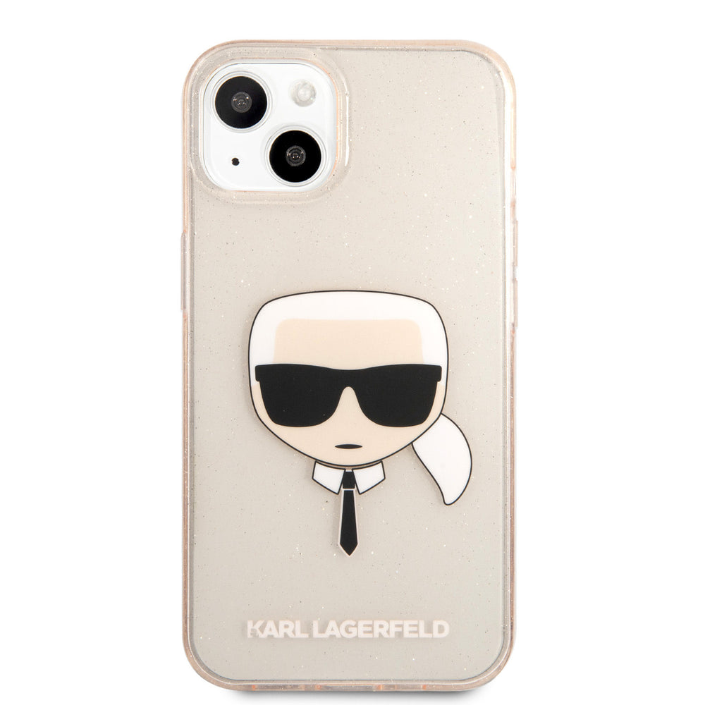 Karl Lagerfeld iPhone 13 Mini Hardcase Backcover - Glitter - Karl's head - Transparant Goud-Hoesjes-Ilumina Benelux