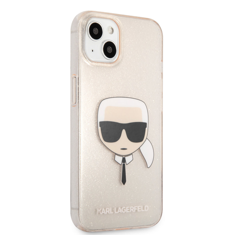 Karl Lagerfeld iPhone 13 Mini Hardcase Backcover - Glitter - Karl's head - Transparant Goud-Hoesjes-Ilumina Benelux