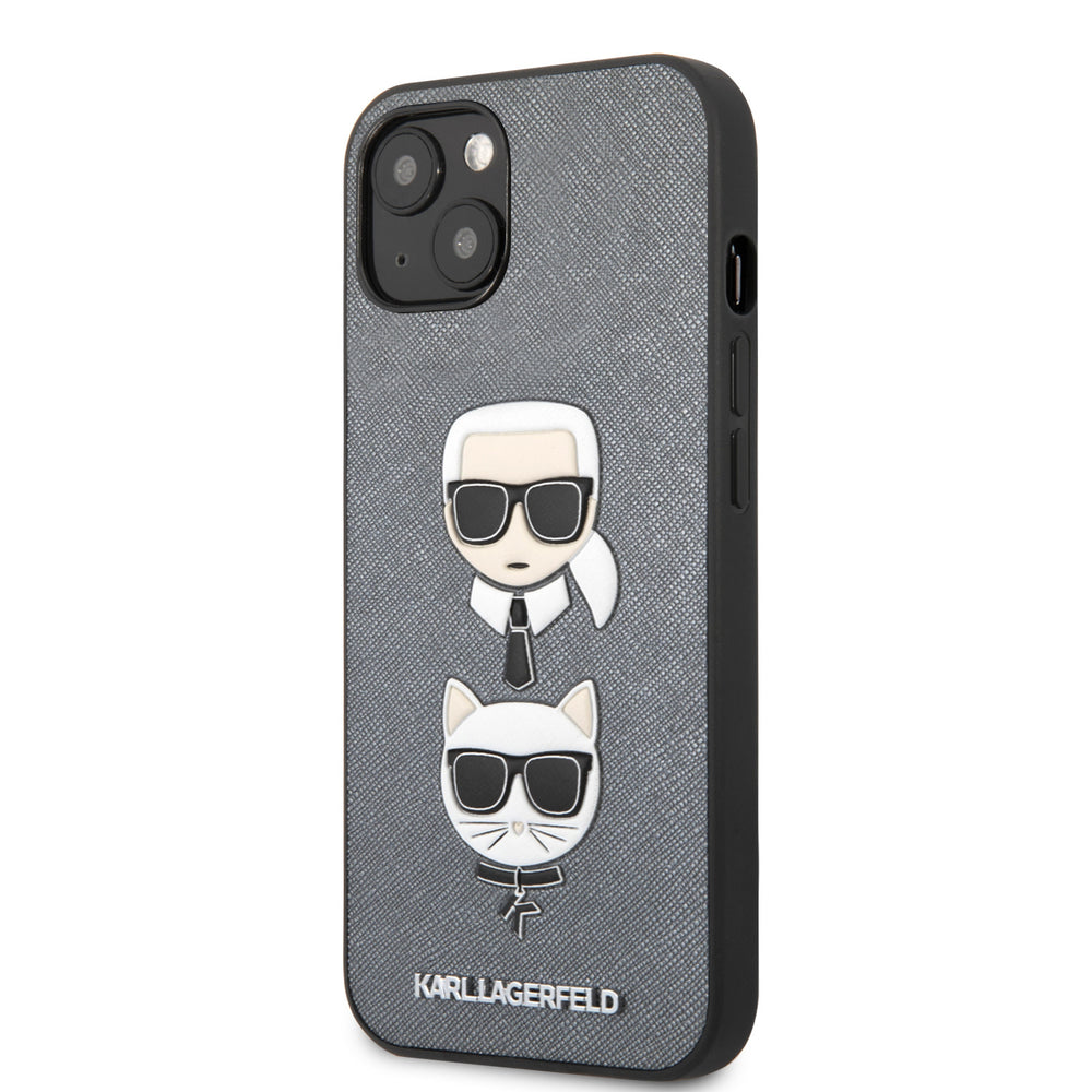 Karl Lagerfeld iPhone 13 Mini Hardcase Backcover - Karl & Choupette Heads - Zilver-Hoesjes-Ilumina Benelux