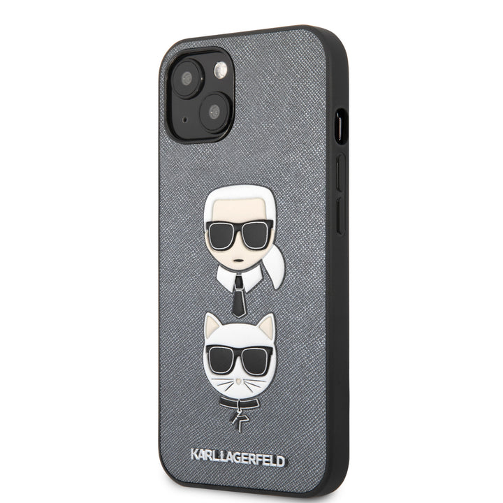 Karl Lagerfeld iPhone 13 Mini Hardcase Backcover - Karl & Choupette Heads - Zilver-Hoesjes-Ilumina Benelux