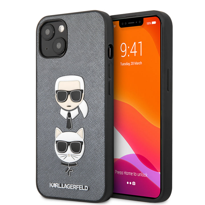 Karl Lagerfeld iPhone 13 Mini Hardcase Backcover - Karl & Choupette Heads - Zilver-Hoesjes-Ilumina Benelux
