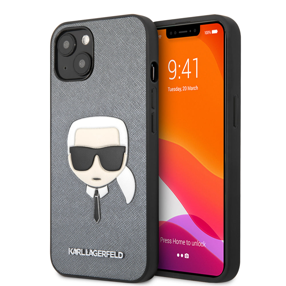 Karl Lagerfeld iPhone 13 Mini Hardcase Backcover - Karl's head - Zilver-Hoesjes-Ilumina Benelux
