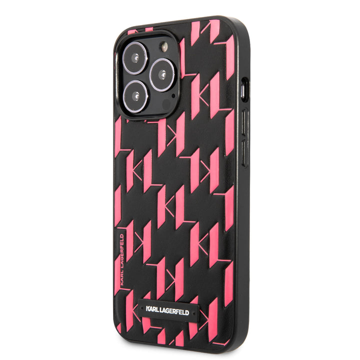 Karl Lagerfeld iPhone 13 Pro Hardcase Backcover hoesje - Monogram Plaque - Roze-Hoesjes-Ilumina Benelux