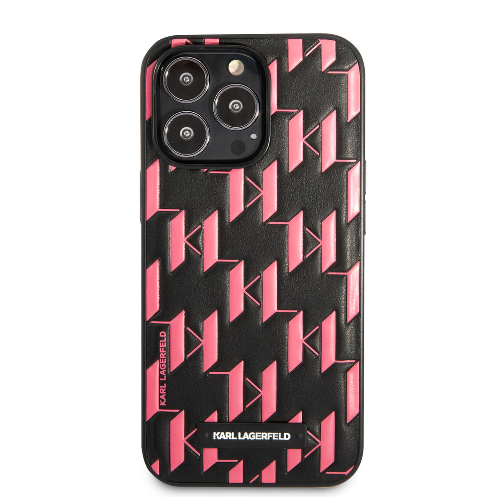 Karl Lagerfeld iPhone 13 Pro Hardcase Backcover hoesje - Monogram Plaque - Roze-Hoesjes-Ilumina Benelux
