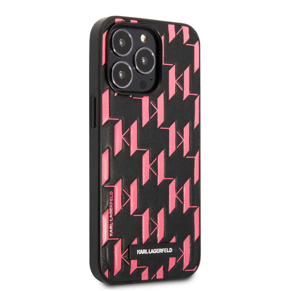 Karl Lagerfeld iPhone 13 Pro Hardcase Backcover hoesje - Monogram Plaque - Roze-Hoesjes-Ilumina Benelux