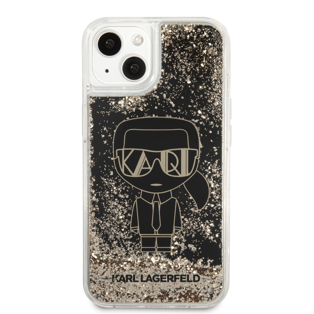 Karl Lagerfeld iPhone 14 & 13 Backcover hoesje - Liquid Glitter - Gatsby Ikonik - Zwart-Hoesjes-Ilumina Benelux