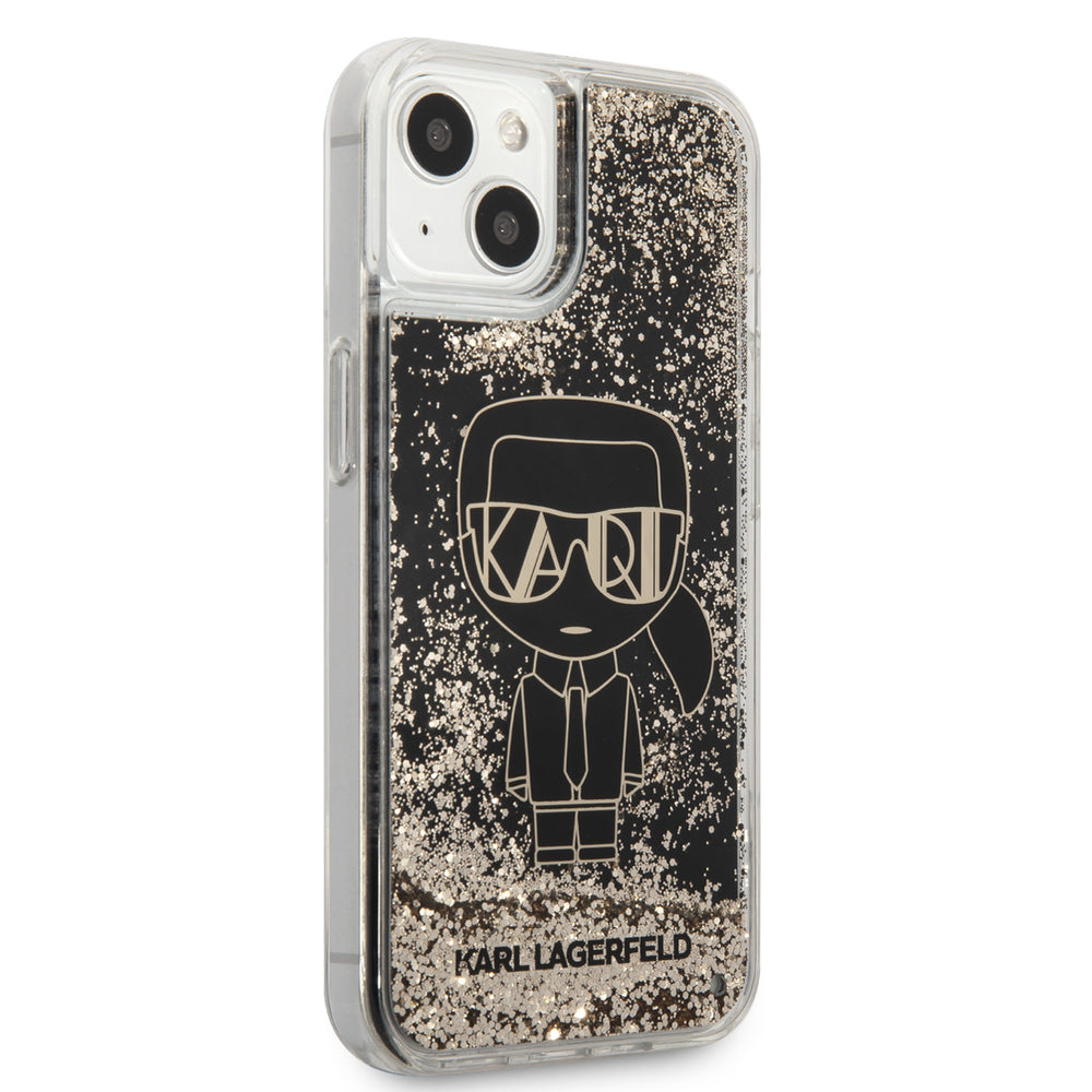 Karl Lagerfeld iPhone 14 & 13 Backcover hoesje - Liquid Glitter - Gatsby Ikonik - Zwart-Hoesjes-Ilumina Benelux