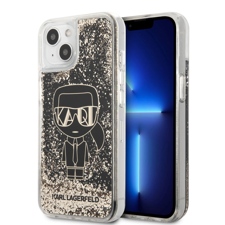 Karl Lagerfeld iPhone 14 & 13 Backcover hoesje - Liquid Glitter - Gatsby Ikonik - Zwart-Hoesjes-Ilumina Benelux