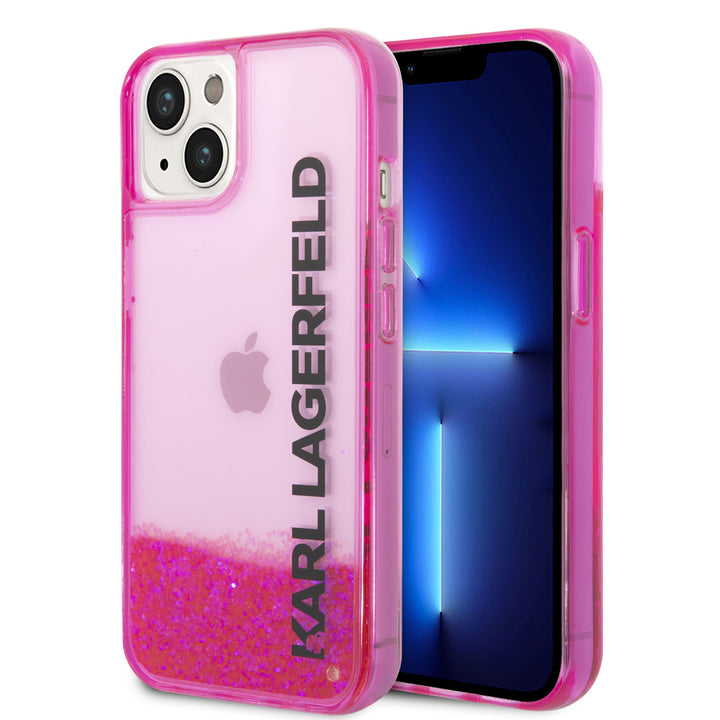 Karl Lagerfeld iPhone 14 & 13 Backcover hoesje - Liquid Glitter - Roze-Hoesjes-Ilumina Benelux